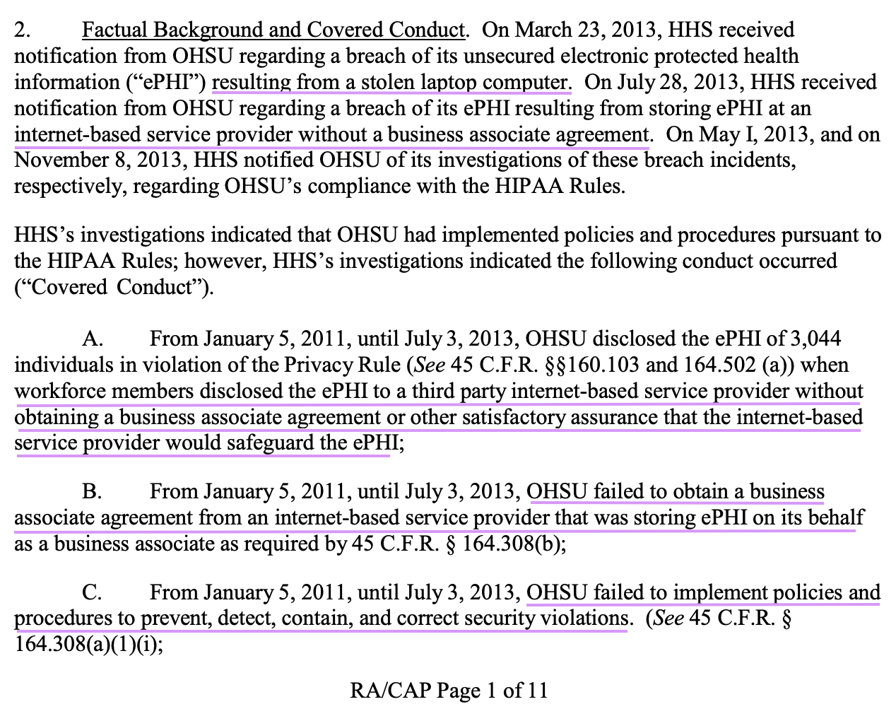 screenshot of case documents