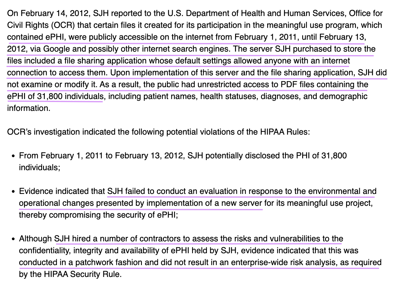 screenshot of case documents