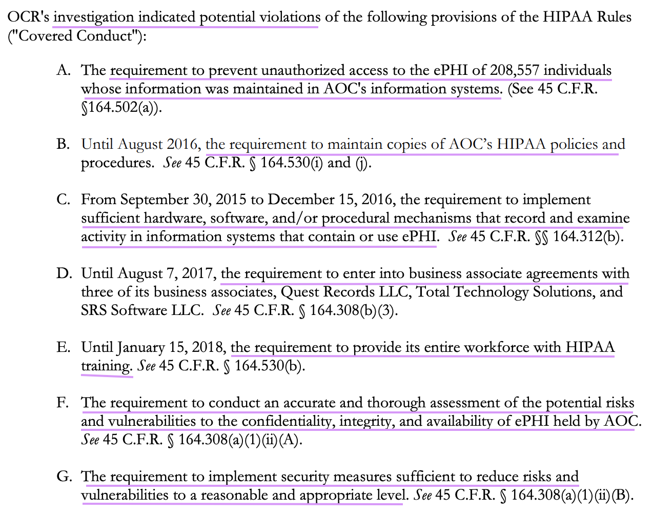 screenshot of case documents