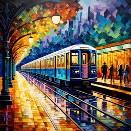 AI painting of Boston Subway train in neo classical style