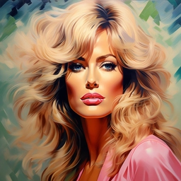 AI painting of 1970's celebrity model woman blonde feathered hair in neo classical style