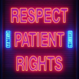 AI painting of a pink neon sign on black background with words Respect Patient Rights